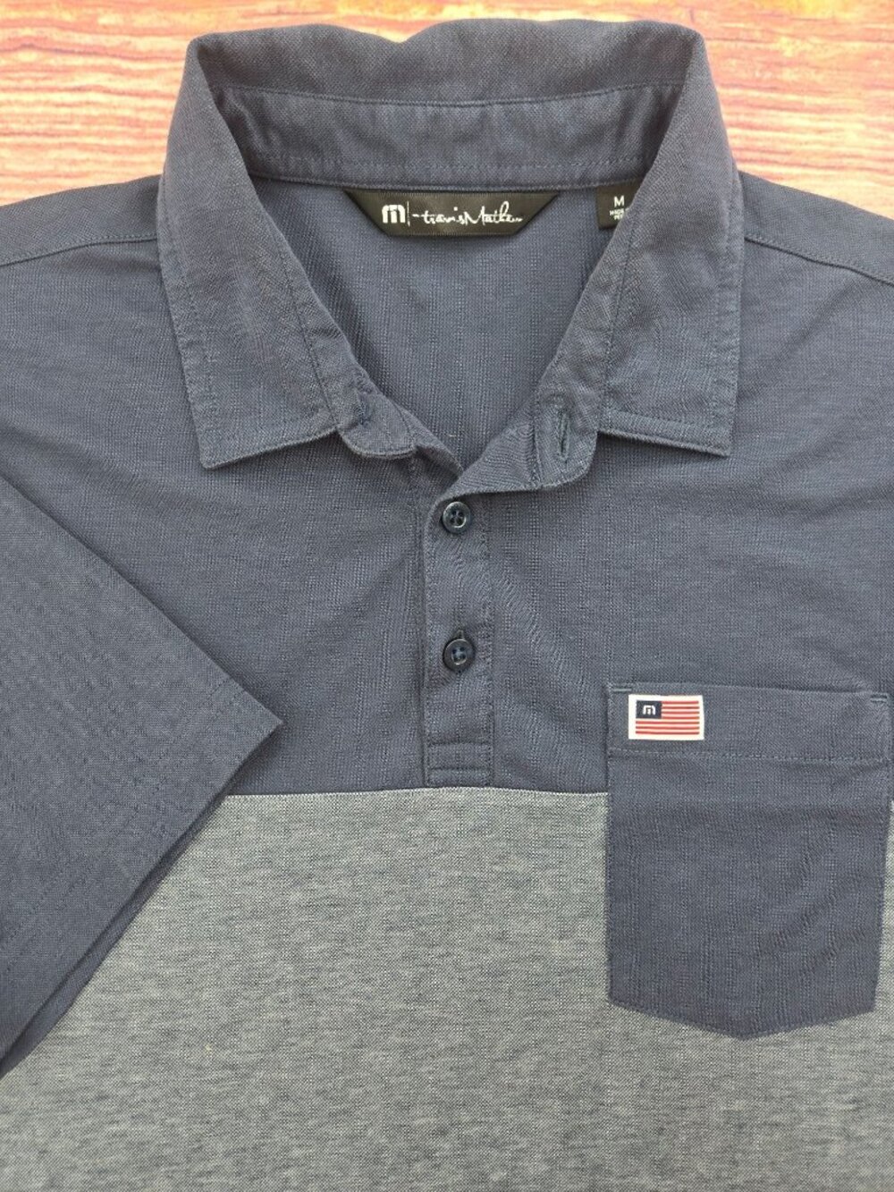 Travis Mathew Mens Navy-Gray Pima Cotton Stretch Polo Medium